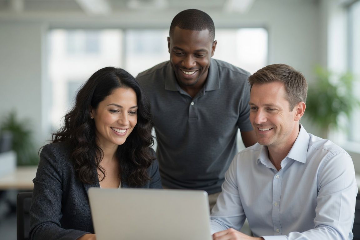 The Lead Horizon Marketing team reviewing a home service client campaign together